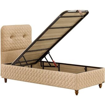 Mobilya Dükkanım Sofia 90x200 cm Başlıklı Sandıklı Tek Kişilik Baza Seti Krem