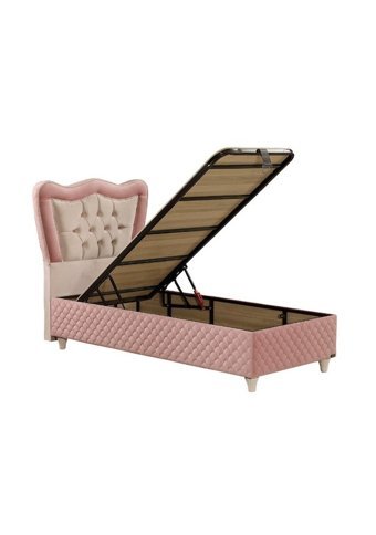 Mobilya Dükkanım Hanzade 120x200 cm Başlıklı Yataklı Sandıklı Tek Kişilik Baza Seti Pembe