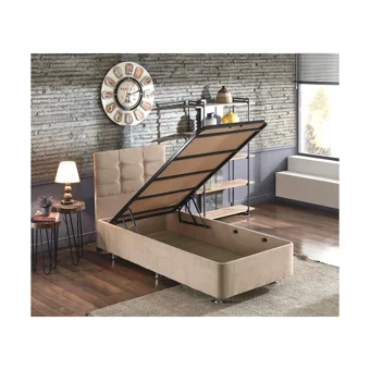 Niron Yatak Polo 100x200 cm Başlıklı Sandıklı Tek Kişilik Baza Seti Açık Kahve