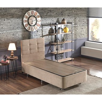 Niron Yatak Polo 100x200 cm Başlıklı Sandıklı Tek Kişilik Baza Seti Açık Kahve