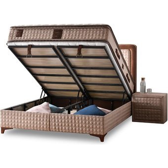 Mobilya Dükkanım Majesty 100x200 cm Başlıklı Yataklı Sandıklı Tek Kişilik Baza Seti Krem