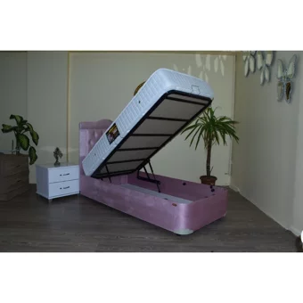 Bengi Ticaret 100x200 cm Başlıklı Sandıklı Tek Kişilik Baza Seti Pembe