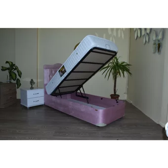 Bengi Ticaret 100x200 cm Başlıklı Sandıklı Tek Kişilik Baza Seti Pembe