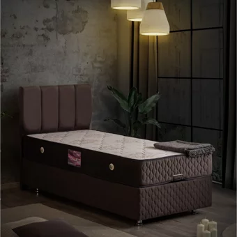 Setay Tetra 90x200 cm Başlıklı Yataklı Sandıklı Tek Kişilik Baza Seti Antrasit Gri