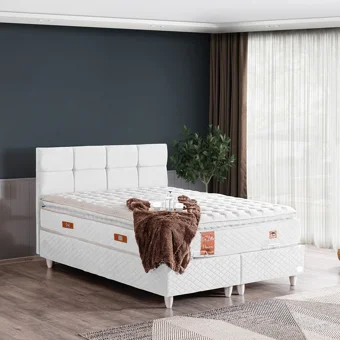 Cesur Gümüş 90x200 cm Başlıklı Yataklı Sandıklı Tek Kişilik Baza Seti Beyaz