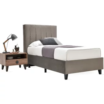 Enza Home Orlando 100x200 cm Başlıklı Yataklı Sandıklı Tek Kişilik Baza Seti Gri