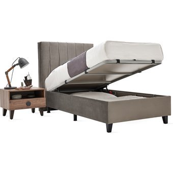 Enza Home Orlando 100x200 cm Başlıklı Yataklı Sandıklı Tek Kişilik Baza Seti Gri