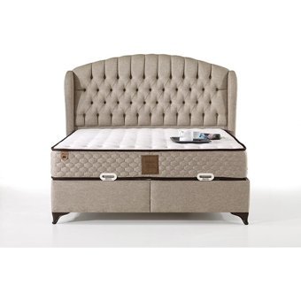 Mobilya Dükkanım Merlin 90x190 cm Başlıklı Yataklı Sandıklı Tek Kişilik Baza Seti Bej