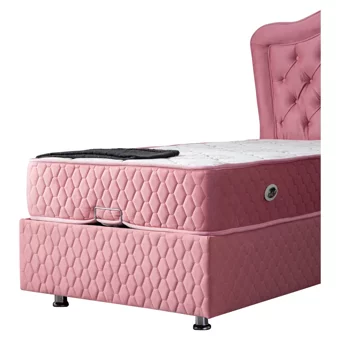 Setay Camelli 120x200 cm Başlıklı Yataklı Sandıklı Tek Kişilik Baza Seti Pembe
