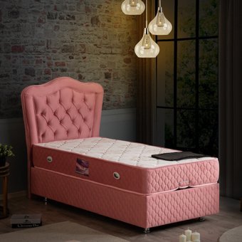 Setay Camelli 120x200 cm Başlıklı Yataklı Sandıklı Tek Kişilik Baza Seti Pembe