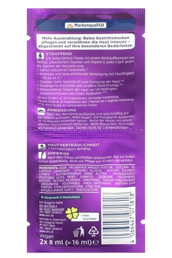 Balea Retinol Nemlendiricili Krem Yüz Maskesi