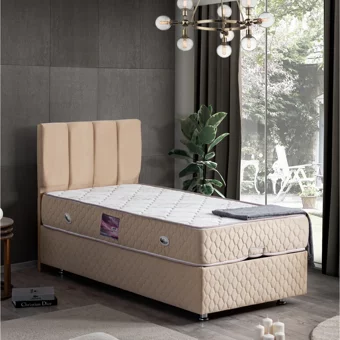 Setay Tetra 90x200 cm Başlıklı Yataklı Sandıklı Tek Kişilik Baza Seti Bej