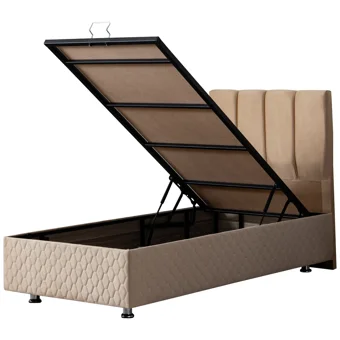 Setay Tetra 90x200 cm Başlıklı Yataklı Sandıklı Tek Kişilik Baza Seti Bej