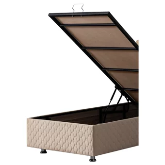 Setay Tetra 90x200 cm Başlıklı Yataklı Sandıklı Tek Kişilik Baza Seti Bej