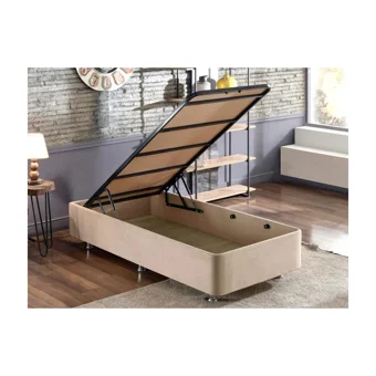Niron Yatak Polo 90x200 cm Başlıklı Sandıklı Tek Kişilik Baza Seti Sütlü Kahve