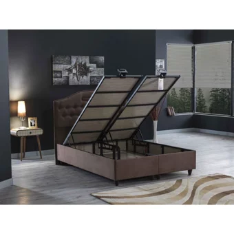 İpek Mobilya Nima 100x200 cm Başlıklı Yataklı Sandıklı Tek Kişilik Baza Seti Sütlü Kahve