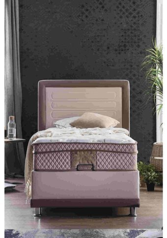 Weltew Home Karamel Başlıklı Sandıklı Tek Kişilik Baza Seti Pembe