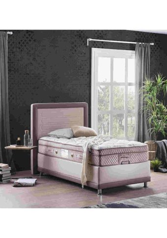 Weltew Home Karamel Başlıklı Sandıklı Tek Kişilik Baza Seti Pembe