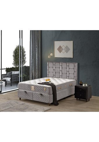 Mobilya Dükkanım Stone 90x190 cm Başlıklı Yataklı Sandıklı Tek Kişilik Baza Seti Gri