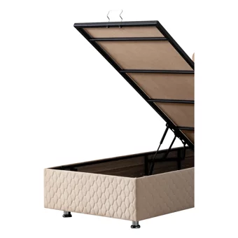 Setay Camelli 90x190 cm Başlıklı Yataklı Sandıklı Tek Kişilik Baza Seti Bej