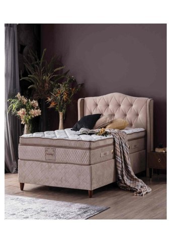 Weltewhome Ottoman 100x200 cm Başlıklı Sandıklı Tek Kişilik Baza Seti Krem