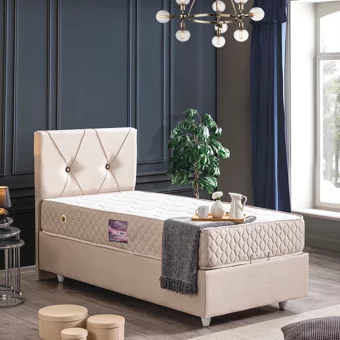 Setay Leon 90x200 cm Başlıklı Yataklı Sandıklı Tek Kişilik Baza Seti Krem