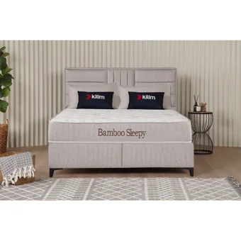 Kilim Mobilya Bamboo Sleepy 140x190 cm Başlıklı Yataklı Sandıklı Tek Kişilik Baza Seti Krem