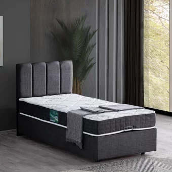 Setay Defne 120x200 cm Başlıklı Yataklı Sandıklı Tek Kişilik Baza Seti Gri
