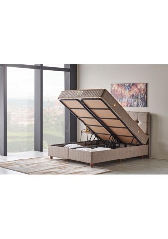 Mobilya Dükkanım Vega 90x190 cm Başlıklı Yataklı Sandıklı Tek Kişilik Baza Seti Krem