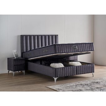 Mobilya Dükkanım Lidya 90x190 cm Başlıklı Yataklı Sandıklı Tek Kişilik Baza Seti Siyah