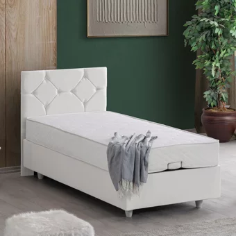 Setay Glamis 120x200 cm Başlıklı Yataklı Sandıklı Tek Kişilik Baza Seti Beyaz