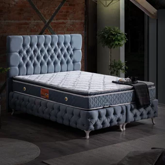 Setay Roma 90x200 cm Başlıklı Yataklı Sandıklı Tek Kişilik Baza Seti Mavi