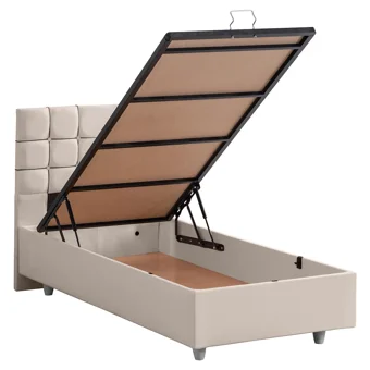 Cesur Almada 120x200 cm Başlıklı Yataklı Sandıklı Tek Kişilik Baza Seti Krem