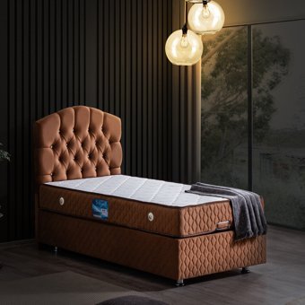 Setay Zümrüt 90x190 cm Başlıklı Yataklı Sandıklı Tek Kişilik Baza Seti Kahverengi