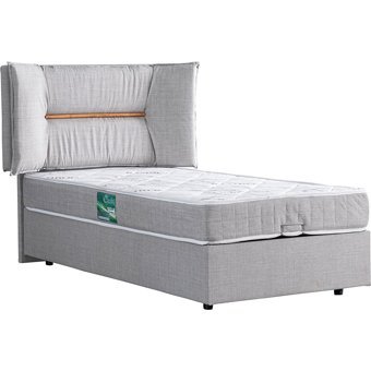 Setay Lizbon 90x200 cm Başlıklı Yataklı Sandıklı Tek Kişilik Baza Seti Açık Gri