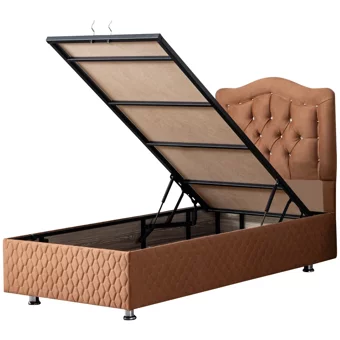 Setay Şah 90x200 cm Başlıklı Sandıklı Tek Kişilik Baza Seti Açık Kahve