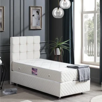 Setay Duke 90x200 cm Başlıklı Yataklı Sandıklı Tek Kişilik Baza Seti Krem