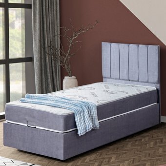 Cesur Cesur 90x200 cm Başlıklı Yataklı Sandıklı Tek Kişilik Baza Seti Gri