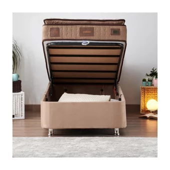 Niron Yatak Rama 100x200 cm Başlıklı Sandıklı Tek Kişilik Baza Seti Açık Kahve