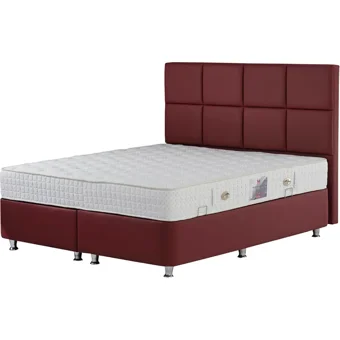 Pony Baza Girit- Latalı 140x190 cm Başlıksız Sandıklı Tek Kişilik Baza Seti Bordo