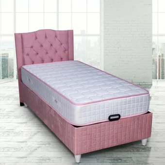 Alf SİESTA 120x200 cm Başlıklı Yataklı Sandıklı Tek Kişilik Baza Seti Pembe