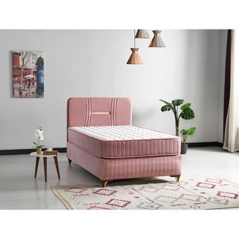 By Zeytin Adel 120x200 cm Başlıklı Yataklı Sandıklı Tek Kişilik Baza Seti Pembe