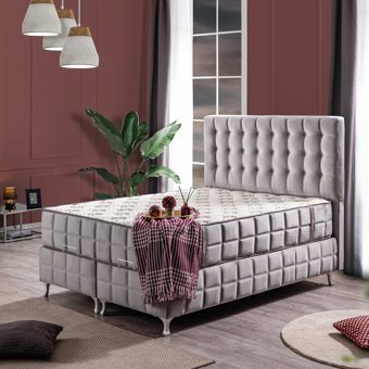 Setay Karmen 90x200 cm Başlıklı Yataklı Sandıklı Tek Kişilik Baza Seti Gri