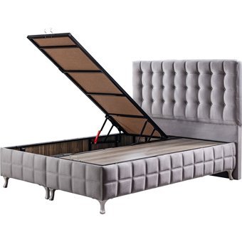 Setay Karmen 90x200 cm Başlıklı Yataklı Sandıklı Tek Kişilik Baza Seti Gri