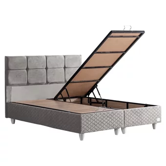 Setay Real 90x200 cm Başlıklı Yataklı Sandıklı Tek Kişilik Baza Seti Gri