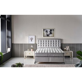 Mobilya Dükkanım Rönesans 100x200 cm Başlıklı Yataklı Sandıklı Tek Kişilik Baza Seti Beyaz