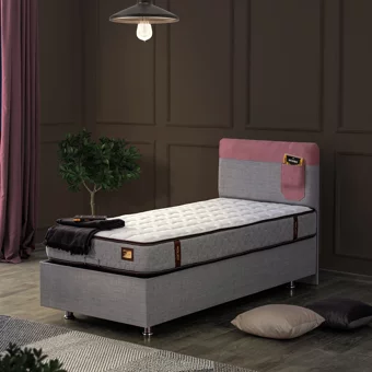 Setay Flora 100x200 cm Başlıklı Yataklı Sandıklı Tek Kişilik Baza Seti Pembe