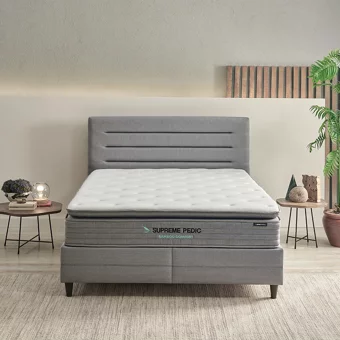 Yataş Bedding Supreme Pedic 100x200 cm Başlıklı Yataklı Sandıklı Tek Kişilik Baza Seti Mavi