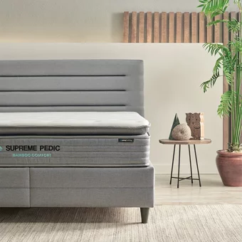 Yataş Bedding Supreme Pedic 100x200 cm Başlıklı Yataklı Sandıklı Tek Kişilik Baza Seti Mavi
