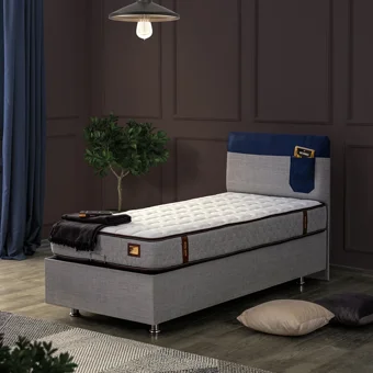 Setay Flora 90x190 cm Başlıklı Yataklı Sandıklı Tek Kişilik Baza Seti Mavi